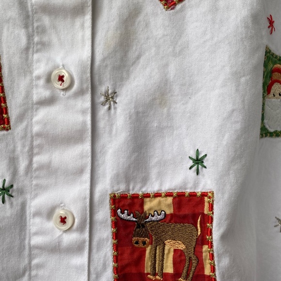 CHRISTMAS PATCHWORK SHIRT Holiday Blouse Women Button-Down 2X Cute - Picture 8 of 16